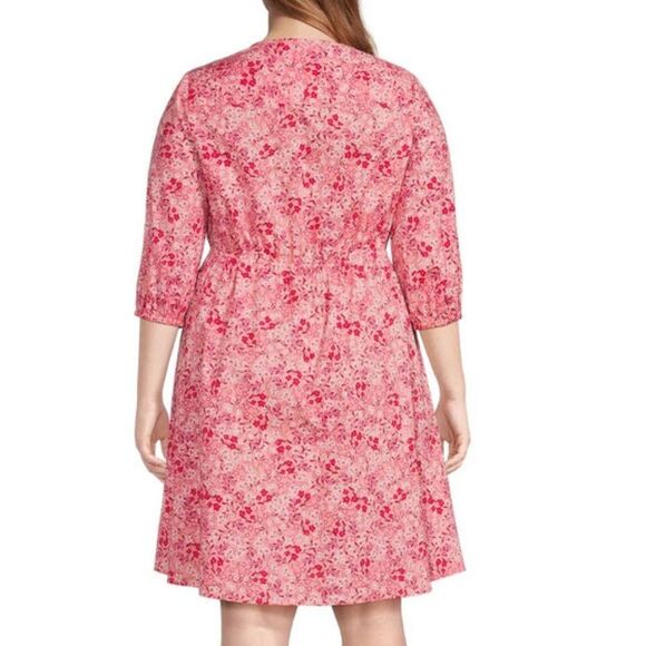TERRA & SKY Fit & Flare Button Front Dress Womens Size 14W Pink Red Floral NWT - Picture 11 of 15